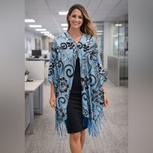 Black and White Scroll Flower Kimono by Kokomo Unlimited, One Size
